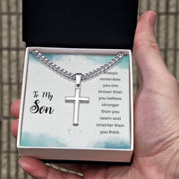 Load image into Gallery viewer, To My Son Cuban Link Chain Necklace Always Remember You Are Braver Than You Believe
