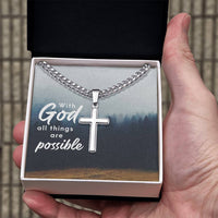 Load image into Gallery viewer, Personalized Religious Gifts for Him, With God All Things Are Possible, Cross on Cuban Link Chain
