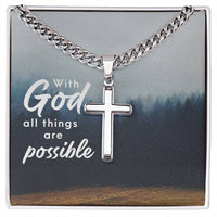 Load image into Gallery viewer, Personalized Religious Gifts for Him, With God All Things Are Possible, Cross on Cuban Link Chain
