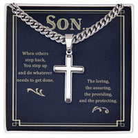 Load image into Gallery viewer, To My Son Artisan Cross Necklace - When Others Step Back
