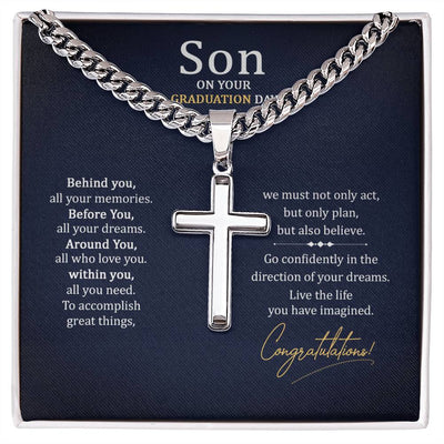 Load image into Gallery viewer, Graduation Gifts for Son from Mom - Graduation Gifts for Boys Cross Cuban Link Chain
