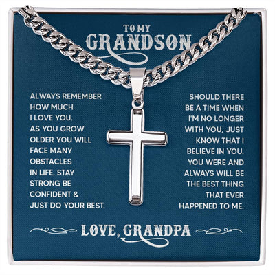 Load image into Gallery viewer, To My Grandson - Always remember how much I love you Artisan Cross on Cuban Link Chain
