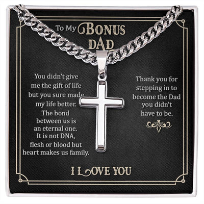 Load image into Gallery viewer, To My Bonus Dad Artisan Cross Necklace, Thank You for Stepping in to Become the Dad You Didn&amp;#39;t Have to Be
