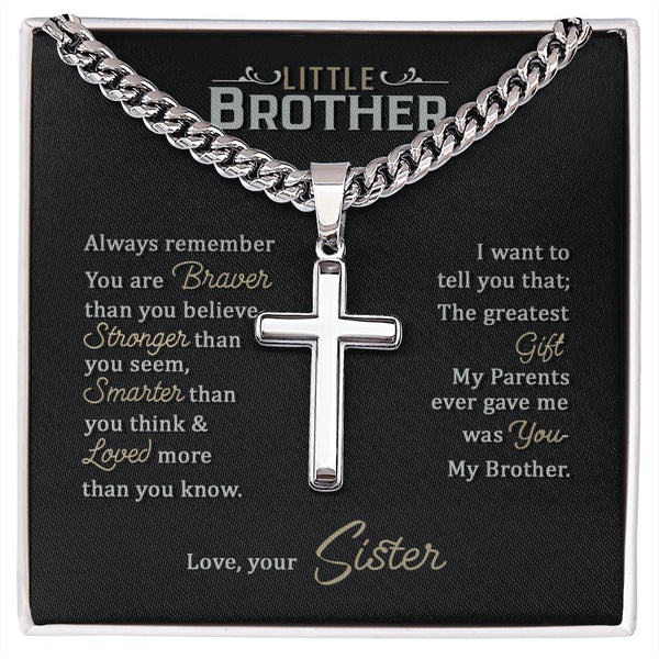 Little Brother Birthday Gift - Love Your Lord with All Your Strength Cross Cuban Link Chain