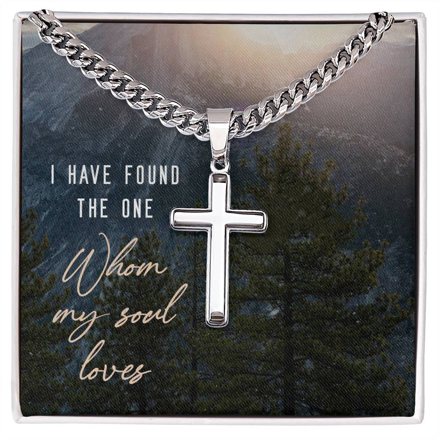 Miami Cuban Link Chain with Cross Pendant, I Have Found the One Whom My Soul Loves