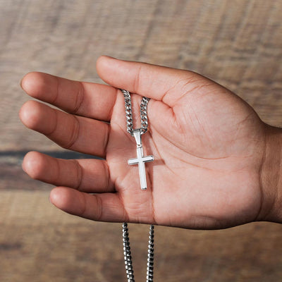 Load image into Gallery viewer, To My Bonus Dad Artisan Cross Necklace, Thank You for Stepping in to Become the Dad You Didn&amp;#39;t Have to Be
