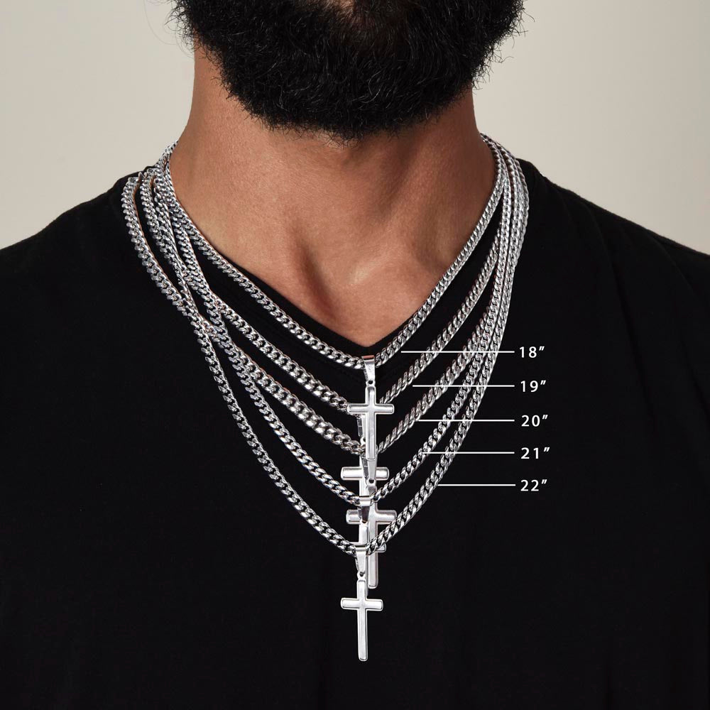 Miami Cuban Link Chain with Cross Pendant I Have found The One Whom My Soul Loves Two Tone Box