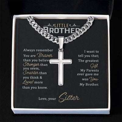 Load image into Gallery viewer, Little Brother Birthday Gift - Love Your Lord with All Your Strength Cross Cuban Link Chain
