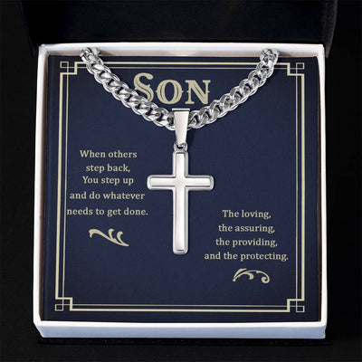 Load image into Gallery viewer, To My Son Artisan Cross Necklace - When Others Step Back
