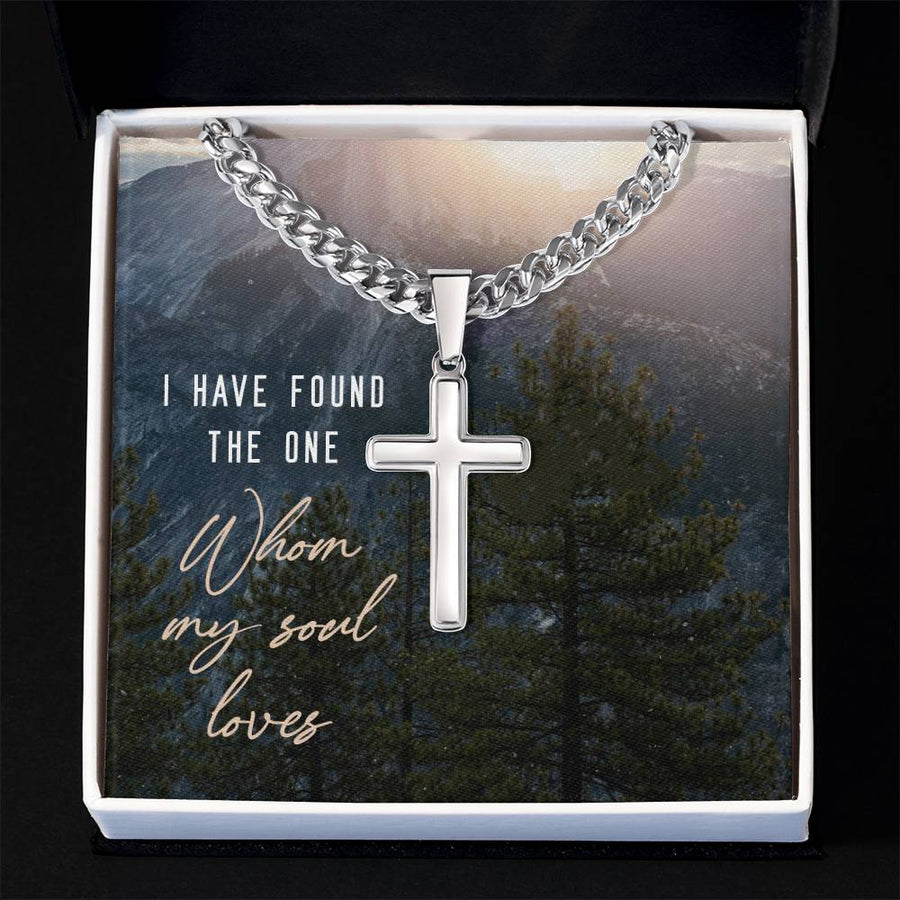 Miami Cuban Link Chain with Cross Pendant, I Have Found the One Whom My Soul Loves