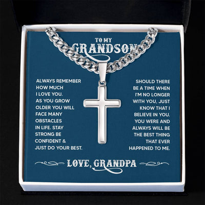 Load image into Gallery viewer, To My Grandson - Always remember how much I love you Artisan Cross on Cuban Link Chain
