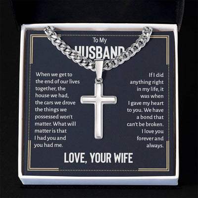 Load image into Gallery viewer, To My Husband Artisan Cross Necklace from Wife, When We Get to the End of Our Lives
