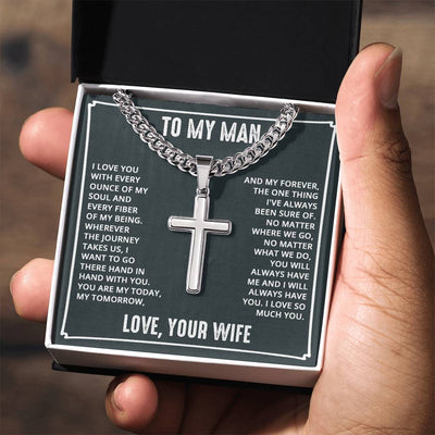 Load image into Gallery viewer, To My Man - I love you with every ounce Artisan Cross on Cuban Link Chain
