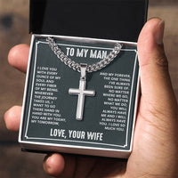 Load image into Gallery viewer, To My Man - I love you with every ounce Artisan Cross on Cuban Link Chain
