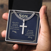 Load image into Gallery viewer, To My Son Artisan Cross Necklace - When Others Step Back
