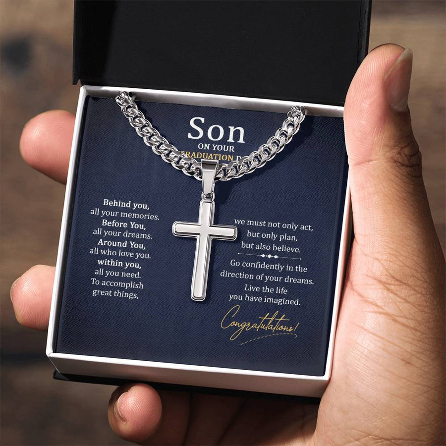 Graduation Gifts for Son from Mom - Graduation Gifts for Boys Cross Cuban Link Chain