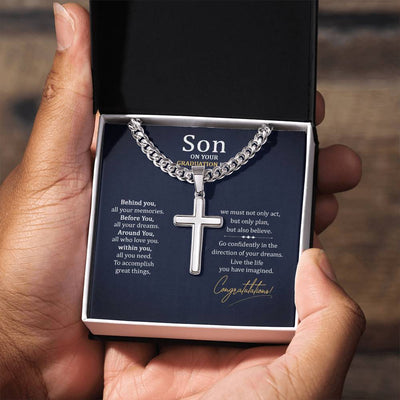 Load image into Gallery viewer, Graduation Gifts for Son from Mom - Graduation Gifts for Boys Cross Cuban Link Chain
