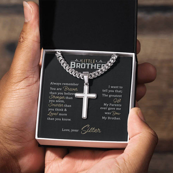 Little Brother Birthday Gift - Love Your Lord with All Your Strength Cross Cuban Link Chain