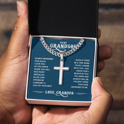 Load image into Gallery viewer, To My Grandson - Always remember how much I love you Artisan Cross on Cuban Link Chain
