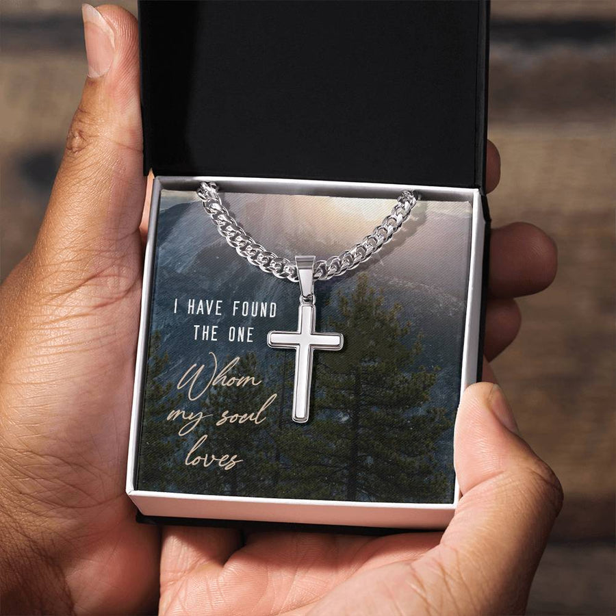Miami Cuban Link Chain with Cross Pendant, I Have Found the One Whom My Soul Loves