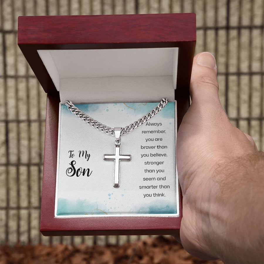 To My Son Cuban Link Chain Necklace Always Remember You Are Braver Than You Believe
