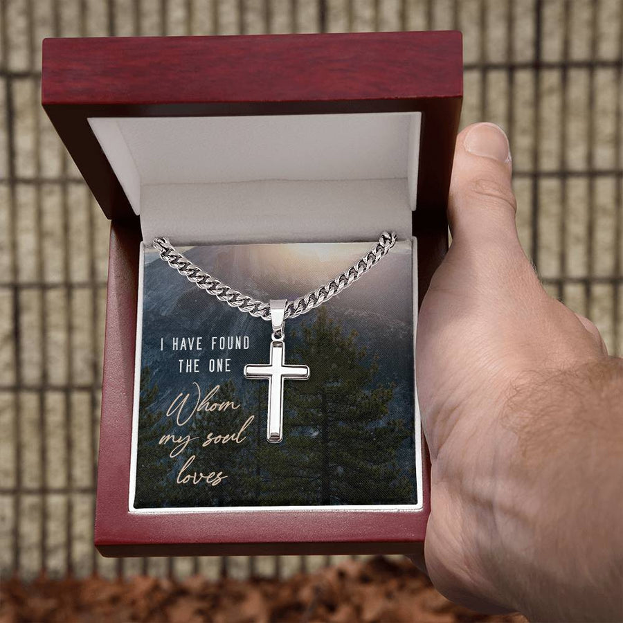 Miami Cuban Link Chain with Cross Pendant, I Have Found the One Whom My Soul Loves