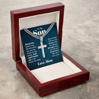 Load image into Gallery viewer, To My Son Artisan Cross Necklace from Mom, Stand Tall Even If You Fall
