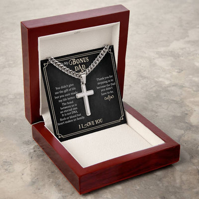 Load image into Gallery viewer, To My Bonus Dad Artisan Cross Necklace, Thank You for Stepping in to Become the Dad You Didn&amp;#39;t Have to Be
