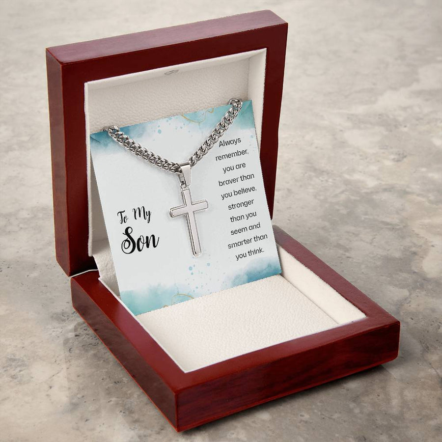 To My Son Cuban Link Chain Necklace Always Remember You Are Braver Than You Believe