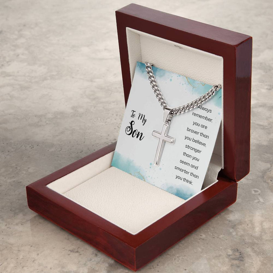 To My Son Cuban Link Chain Necklace Always Remember You Are Braver Than You Believe
