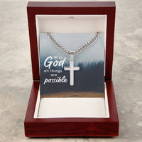 Load image into Gallery viewer, Personalized Religious Gifts for Him, With God All Things Are Possible, Cross on Cuban Link Chain
