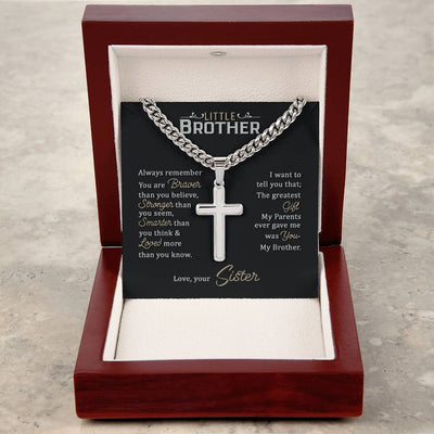 Load image into Gallery viewer, Little Brother Birthday Gift - Love Your Lord with All Your Strength Cross Cuban Link Chain
