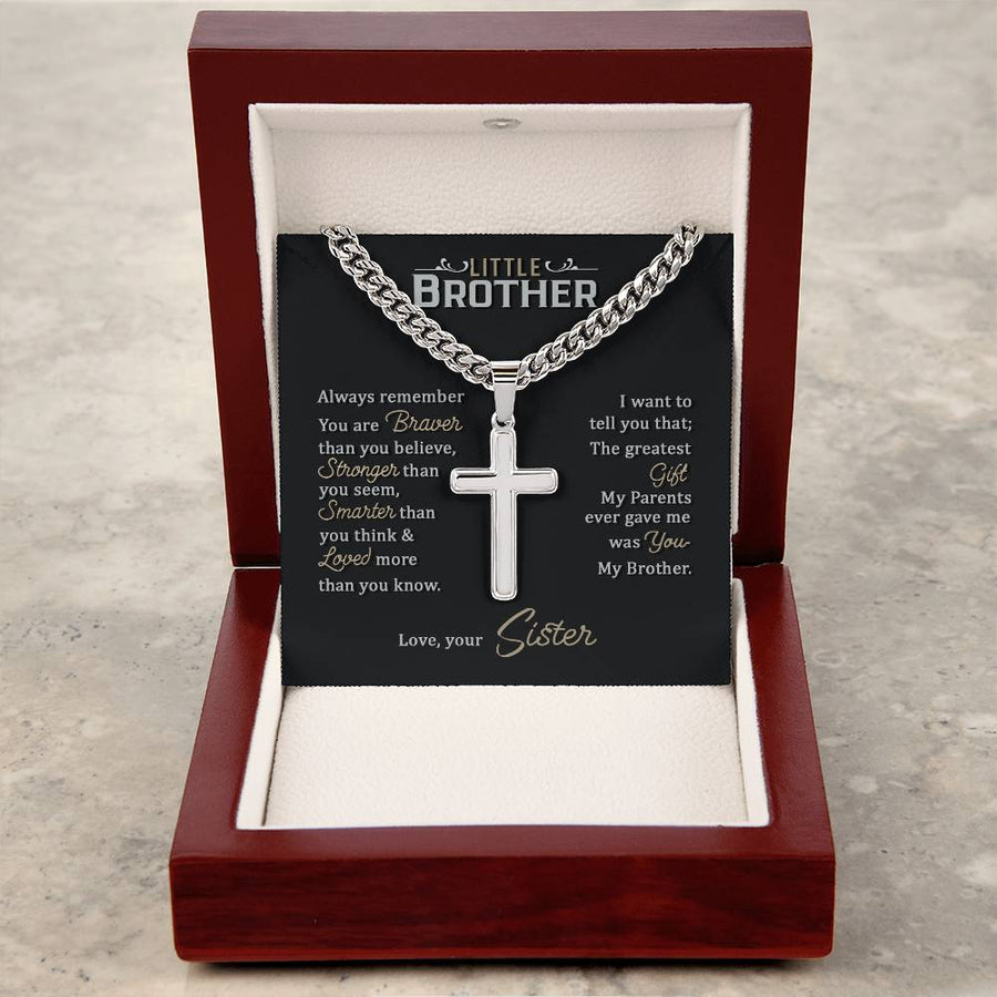 Little Brother Birthday Gift - Love Your Lord with All Your Strength Cross Cuban Link Chain
