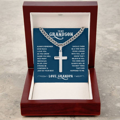 Load image into Gallery viewer, To My Grandson - Always remember how much I love you Artisan Cross on Cuban Link Chain
