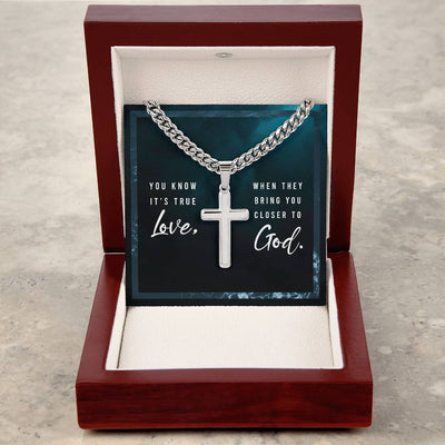 Load image into Gallery viewer, You Know It&amp;#39;s True Love from God - Artisan Cross on Cuban Link Chain
