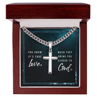 Load image into Gallery viewer, You Know It&#39;s True Love from God - Artisan Cross on Cuban Link Chain

