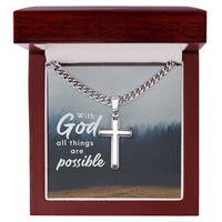Load image into Gallery viewer, Personalized Religious Gifts for Him, With God All Things Are Possible, Cross on Cuban Link Chain
