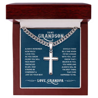 Load image into Gallery viewer, To My Grandson - Always remember how much I love you Artisan Cross on Cuban Link Chain
