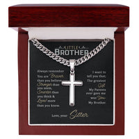 Load image into Gallery viewer, Little Brother Birthday Gift - Love Your Lord with All Your Strength Cross Cuban Link Chain

