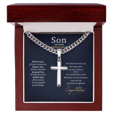 Load image into Gallery viewer, Graduation Gifts for Son from Mom - Graduation Gifts for Boys Cross Cuban Link Chain
