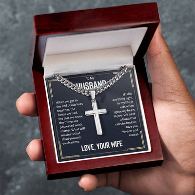 Load image into Gallery viewer, To My Husband Artisan Cross Necklace from Wife, When We Get to the End of Our Lives
