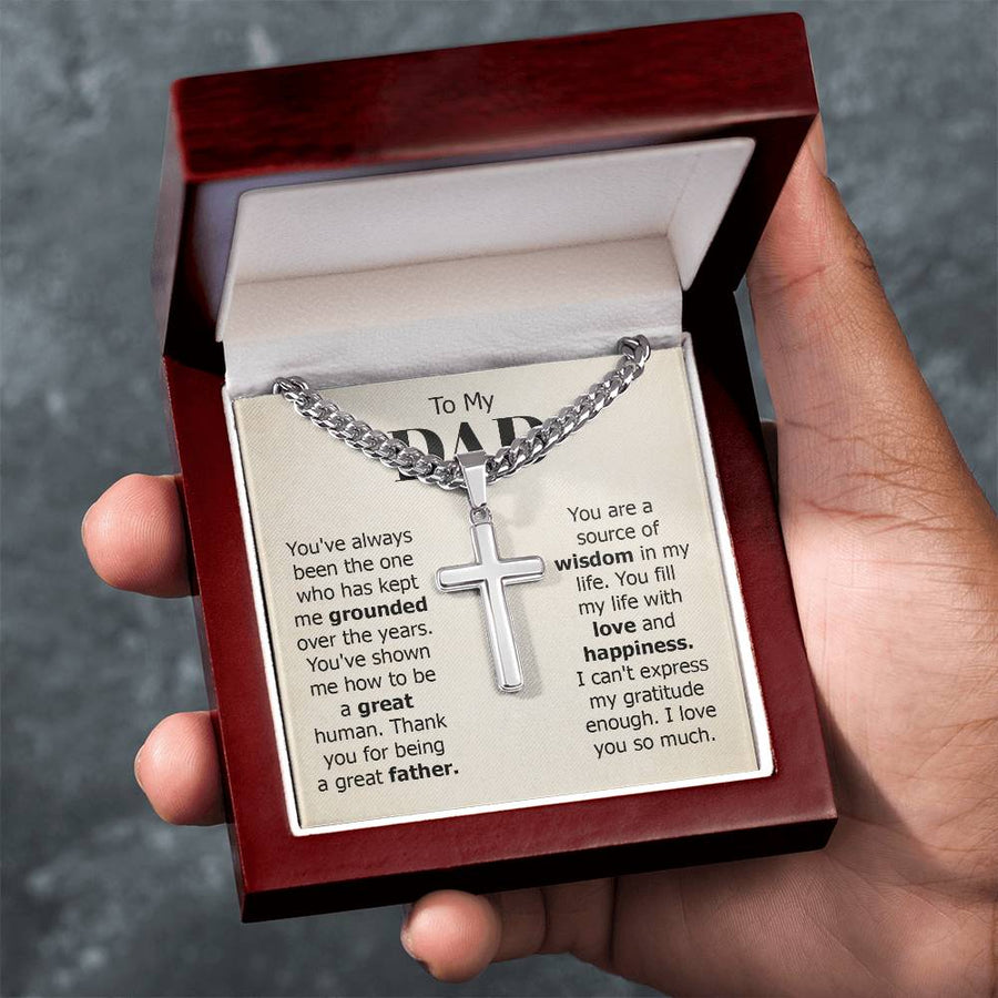 To My Dad Artisan Cross Necklace from Daughter/son, You Are Source of Wisdom in My Life