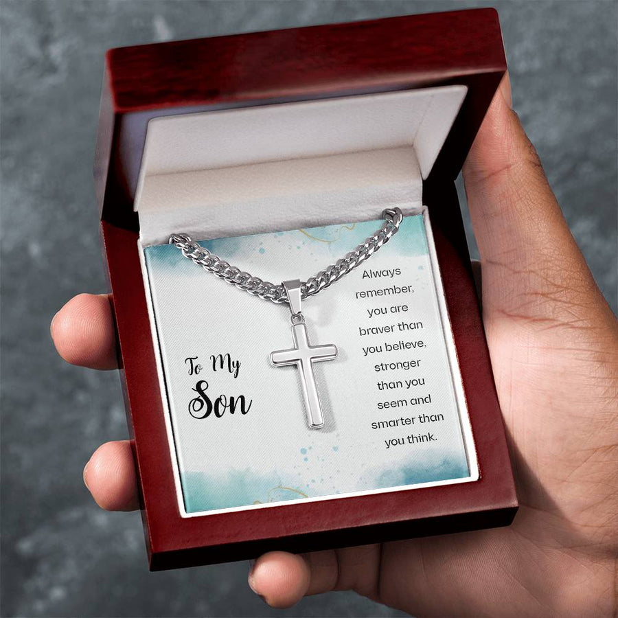 To My Son Cuban Link Chain Necklace Always Remember You Are Braver Than You Believe