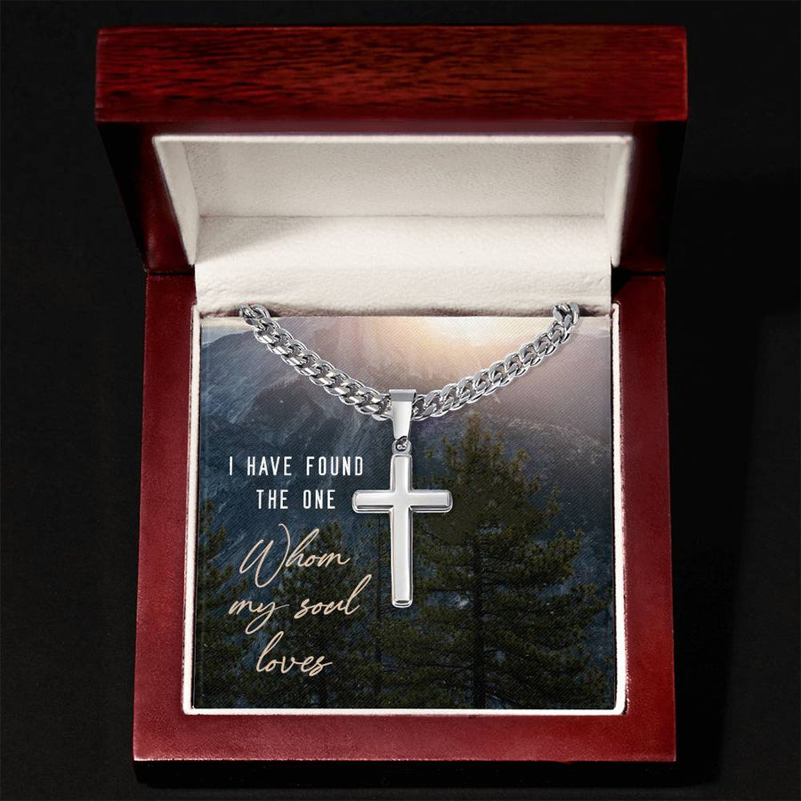 Miami Cuban Link Chain with Cross Pendant, I Have Found the One Whom My Soul Loves