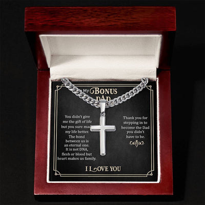 Load image into Gallery viewer, To My Bonus Dad Artisan Cross Necklace, Thank You for Stepping in to Become the Dad You Didn&amp;#39;t Have to Be
