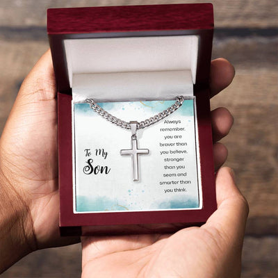 Load image into Gallery viewer, To My Son Cuban Link Chain Necklace Always Remember You Are Braver Than You Believe
