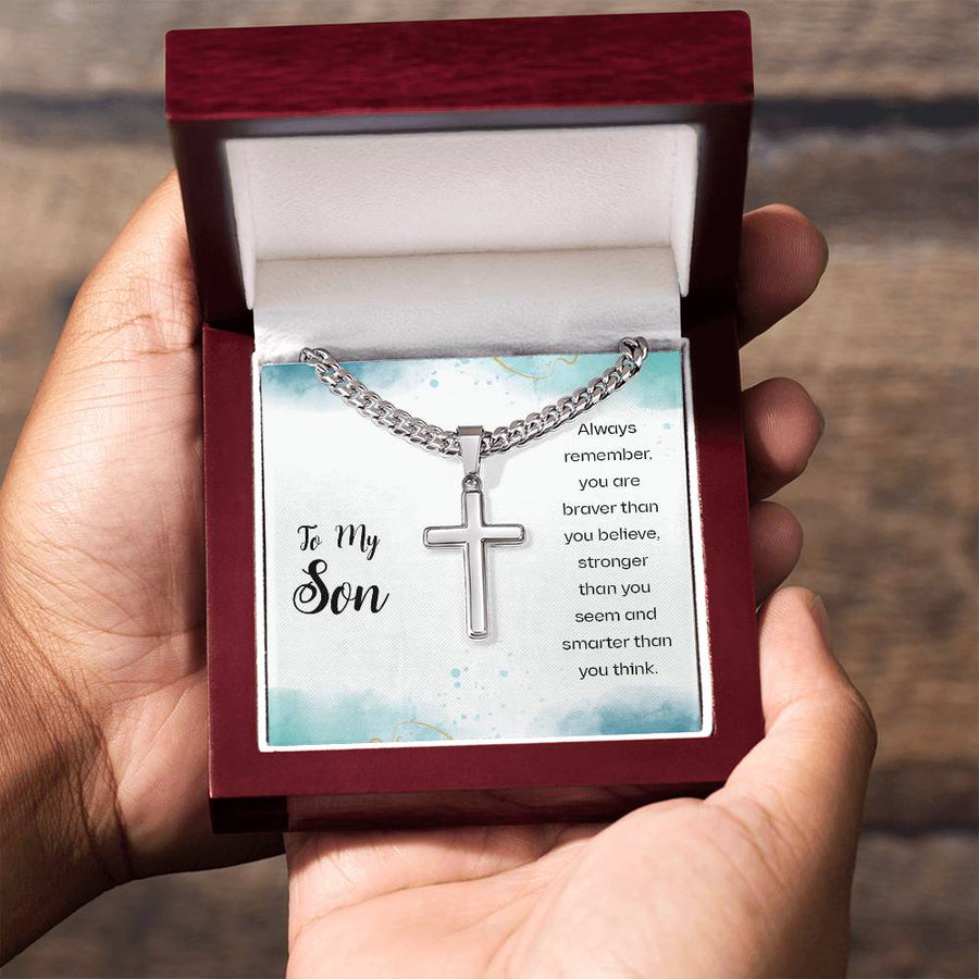 To My Son Cuban Link Chain Necklace Always Remember You Are Braver Than You Believe