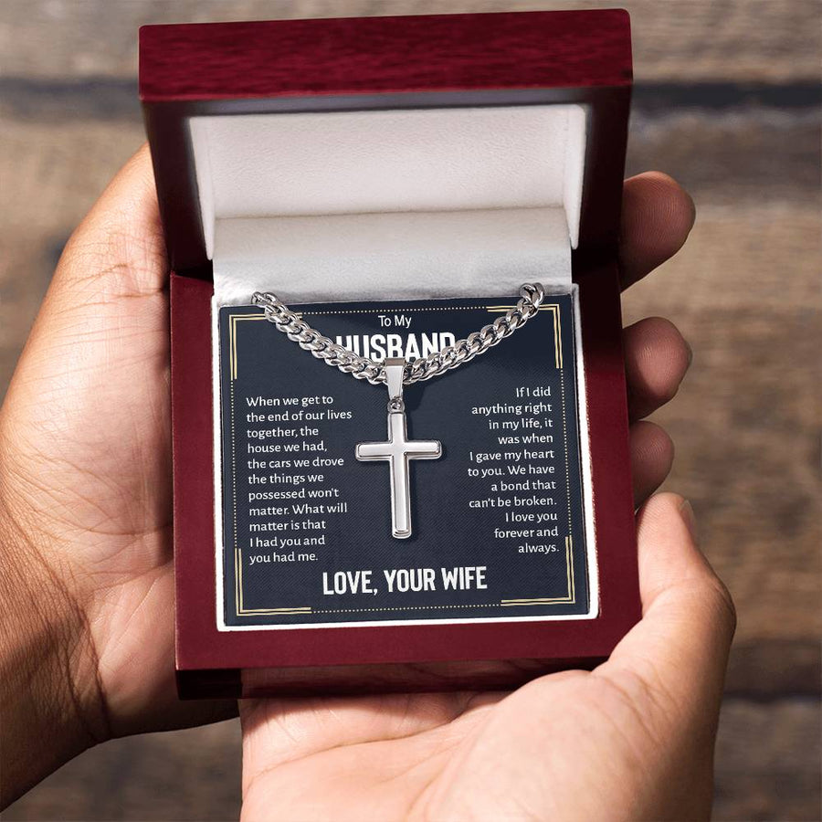 To My Husband Artisan Cross Necklace from Wife, When We Get to the End of Our Lives