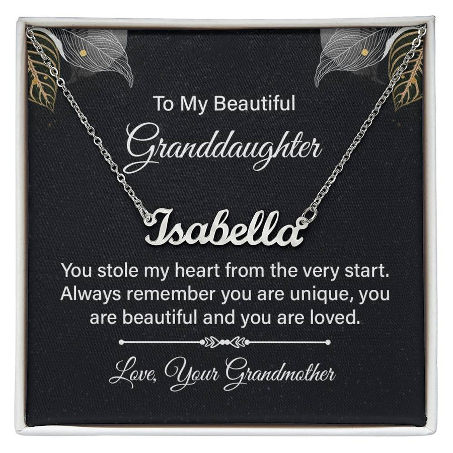 To My Granddaughter Name Necklace Silver, Custom Name Necklace for Granddaughter from Grandma