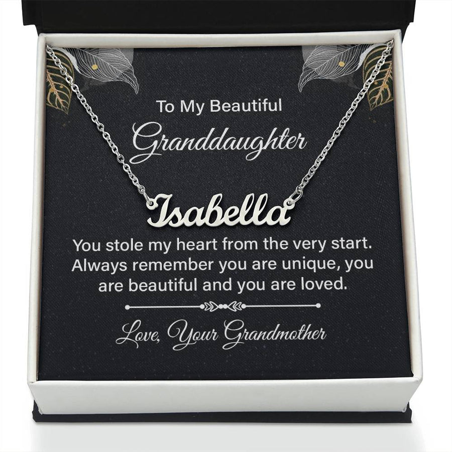 To My Granddaughter Name Necklace Silver, Custom Name Necklace for Granddaughter from Grandma